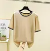 Camiseta Básica de Algodão Manga Curta Feminina Verão Solta Tamanho Grande Casual Tricô Fina Versátil Slim