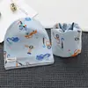 Nuevo conjunto de dos piezas de bufanda gorro de felpa de una sola capa para niños, gorro de algodón con estampado, sombrero cortavientos con protección para los oídos para primavera y otoño