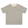 Camiseta a Rayas de Manga Corta con Cuello Alto y Bloques de Color, Estilo Retro Americano Moderno, para Hombre, Verano, Holgada, Casual, Manga Media