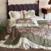 Juego de Cama de Lujo Retro de 60 Hilos, Doble Cara, Tencel Lenzing, Colcha de Verano, Faldón de Cama, Juego de Cuatro Piezas con Encaje, Suave como la Seda para Dormir Desnudo, Colcha para Aire Acondicionado