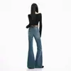 Jeans acampanados vintage lavados y desgastados estilo americano en color naranja para mujer, corte ajustado, adelgazantes, elegantes y versátiles
