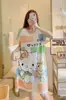 Pijama de nuevo estilo para mujer, verano, manga corta, fino, dibujos animados, lindo, holgado, camisón, vestido holgado de longitud media, ropa para casa, transmisión en vivo