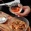 Prato de Temperos para Panela Quente de Vidro Transparente com Design de Renda de Pontos de Pérola, Prato Pequeno Multifuncional para Cozinha Doméstica, Prato para Molho