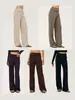 Pantalones casuales anchos y holgados para mujer con botones en el puño, corte relajado, tela fluida, efecto adelgazante, pantalones casuales de pierna recta
