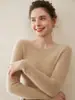Tejido de punto de cuello redondo para mujer, Tejido de punto de lana sin costuras de cero presión, Tejido de punto versátil ajustado para usar debajo de otras prendas, Tejido de punto fino