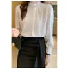 Tiro real camisa de satén para mujer manga larga elegante con tachuelas de cuentas camisa base diseño 2026 Primavera/Otoño sentido del diseño nicho blusa de gasa