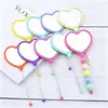 Nuevo Espejo de Maquillaje de Mano con Forma de Corazón Espejo de Corazón Creativo DIY con Perlas Espejo de Maquillaje de Plástico Portátil de una Cara Venta al por Mayor