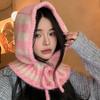 Chapéu balaclava listrado feminino outono e inverno à prova de frio pescoço quente uma peça malha lã lei feng chapéu cabeça grande