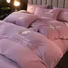 Invierno Leche Terciopelo Cuatro Piezas Terciopelo Coral Invierno Cama Sábanas Funda Nórdica Forrado Polar Cálido Engrosado Franela Ropa de Cama