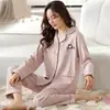 Pijama de Algodón Puro para Mujer con Mangas Largas y Pantalón Largo, Cuello Solapa, Conjunto de Ropa de Casa Dulce y Lindo con Letras para Primavera y Otoño, Adecuado para Usar Afuera