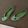 Em Estoque~~Sapatos Femininos Rasos Redondos Estilo Francês para Primavera e Outono, Sapatos Baixos Versáteis e Confortáveis com Strass e Pedras Preciosas, Sapatos de Veludo para Vovó