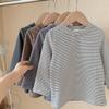 Camisetas de Manga Larga Cálidas de Estilo Coreano para Niñas y Niños, Rayadas, Cuello Alto Medio, para Primavera y Otoño, Venta al por Mayor