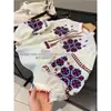 ¡Línea de Lujo Ligero Estilo Francés! Camisa de Bambú y Algodón con Bordado Tridimensional de Estilo Étnico Vintage, Cuello Redondo y Mangas de Farol para Mujer, Primavera y Verano