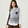 Chaleco de punto jacquard 100% cachemira, patrón Fair Isle de otoño/invierno para mujer, sin mangas, cárdigan de frente abierto, chaleco cálido