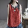 Algodão e Linho 2026 Verão Novo Estilo Camisola Solta para Mulheres, Top Assimétrico Fino com Decoração de Botão e Patchwork