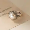 Anillo Nalan de Plata de Ley S925 Patrón de Perla de Plata Tailandesa, Anillo Rayado Hueco Rústico Artístico Retro R03646
