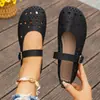 Zapatos Mary Jane huecos en stock transfronterizos, punta redonda, corte bajo, zapatillas de ballet de suela plana suaves, suela suave, cómodos para los pies