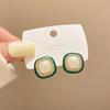 Pendientes geométricos exagerados retro con gotas de aceite verde, diamantes y perlas, pendientes cuadrados de moda europea y americana de Hong Kong, venta al por mayor.