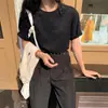 Camiseta Branca de Manga Curta para Mulheres, Top de Algodão Puro para o Verão, Curta, Caimento Solto, Tamanho Grande, Camiseta Básica Emagrecedora
