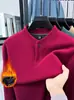 Moletom Espesso com Gola Alta de Um Botão e Forro de Lã para Homens, Moda Casual Versátil para Outono e Inverno, Camisa Base Top Quente para Homens