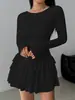 2026 Amazon Transfronteiriça Europa e América Nova Roupa Feminina Gola Redonda Emagrecedora Elegante Toque de Luxo Vestido de Manga Longa Feminino