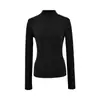Camisa Básica de Lã Lisa Colorida Tendência, Dupla Face, Gola Semipega Alta para Mulheres, Top Curto Slim Versátil da Moda, Camiseta Lisa de Manga Longa
