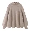 Comercio Exterior 2025 Otoño e Invierno Nuevo Estilo Transfronterizo Europeo y Americano Moda Femenina Casual Suéter de Punto de Cuello Alto de Manga Larga y Manga Ancha