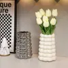 Jarrón de Perlas Simple Plateado Galvanizado Blanco Leche Cerámica Jarrón Ornamentos de Entrada Sala de Estar Mesa de Comedor Contenedor de Flores