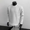 Moletom Pesado Estilo Retrô Americano 2025 Masculino Camiseta Básica Ombro Direito Design em Blocos Camisa de Manga Longa Tendência Branco Cinza Claro