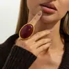 Anel Retro Exagerado Europeu e Americano Cruzado Ruby Oval Anel de Corte Ins Textura Martelada Anel de Banda Larga Joia de Mão