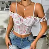 Estilo Chica Picante Francesa Estampado Floral Camisola Sujetador Moldeador Cintura Corsé de Ballena Verano Nuevo Mujer Puro Deseo