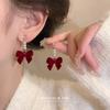 Brincos de Laço Vermelho com Pérolas de Imitação para Mulheres Outono e Inverno, Brincos de Alta Qualidade, Novos Brincos Vermelhos Estilo Chinês 2023