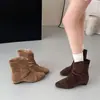 Botines de Tobillo Cuadrados de Gamuza Ji Retro Primer Encuentro Botas para Mujer 2026 Nuevas Otoño Invierno Casual Versátiles Botas de Moda Tacón Grueso
