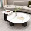Mesa de centro para sala de estar en casa para espacios pequeños, combinación moderna de vidrio y losa de roca, mesa de centro redonda para dormitorio, moderna y simple