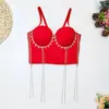 Estilo hip-hop europeo y americano danza del vientre actuación strapless corsé discoteca sexy moldeador de cuerpo borla pedrería con cuentas ballena corpiño