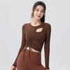Ropa de Yoga Top de Manga Larga para Mujer Sensación de Alta Gama Ajustado Adelgazante Ropa de Fitness Top con Almohadilla para el Pecho Top Deportivo para Mujer de Manga Larga