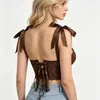 Top espartilho de renda marrom com barbatanas para mulheres, adequado como peça externa ou para sobreposição, com um design justo que afina a cintura para emagrecer e achatar o abdômen