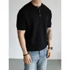2026 Verão Nova Camiseta Masculina Manga Curta Estilo Old Money Moda Retrô Japonesa Camiseta Jovem com Gola Alta Top Masculino