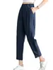 Pantalones Casuales Delgados de Lino de Algodón Blanco Roto para Mujer Verano Adelgazantes Cintura Alta Cortos de Pierna Ancha Pantalones hasta el Tobillo Pantalones Harlan