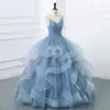Vestido Strapless Cinza-Azulado de Nicho Estilo Novo 2026 para Cerimônia de Passagem para a Vida Adulta, Performance Vocal, Festa de Aniversário, Reunião Anual e Vestido de Gala