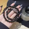 Nuevo Estilo Chino Pulsera de Obsidiana Plateada Natural Pixiu de la Fortuna Doble Círculo Apilado Estilo Pareja Hombres y Mujeres Pulsera Estilo Chino Venta al por Mayor