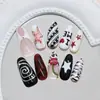 Estampa de Leopardo Tridimensional Linhas Listradas Francesas Cereja Transparente Moda Estilo Ins Europeu e Americano Unhas Usáveis Removíveis 30 Peças