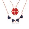 Colar S925 feminino de prata esterlina com diamantes e quatro folhas de flores, estilo Mori, com design de duas peças, corrente de clavícula