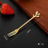 Juego de cuchara y tenedor de acero inoxidable con forma de hoja, creativo y elegante, perfecto para postres, frutas y remover el café con un toque de lujo en casa.