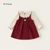 Bangxuan Huzhou Zhili Ropa Infantil Cuello de Encaje Camiseta de Manga Larga Vestido de Corte A Conjunto de Dos Piezas Infantil