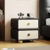Mesa de cabeceira de madeira maciça estilo vintage, cor de madeira natural minimalista moderna, armário de armazenamento com cantos arredondados, mesa de cabeceira de quarto de grande capacidade
