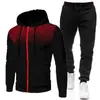Nueva colección de otoño e invierno: Sudaderas y pantalones de chándal de forro polar de color liso estilo europeo y americano, chándal deportivo casual para hombre con puntos, cierre de cremallera y capucha