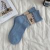 Meias Fairland Vintage Puppy Femininas Outono e Inverno Engrossadas Lã Quente Laço Desenho Animado Estilo Japonês Bonito Meias de Cano Médio