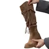 Botines Cortos para Mujer, Nuevo Estilo Otoño, Botas de Montar con Borlas, Tacón Grueso, Botas Largas Debajo de la Rodilla, Efecto Adelgazante, Botines Arrugados de Media Pantorrilla para Mujer