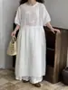 Verão de 2026 Novo Vestido Feminino Gola Redonda Estilo Japonês de Ráfia Saia Solta de Comprimento Médio Vestido Pulôver Bordado Doce